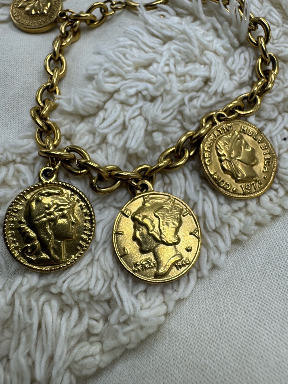 14K Gold Plated Coin Charm Statement Bracelet